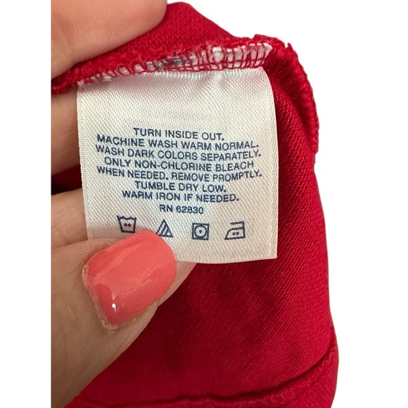 LANDS END Shirt Men Large Rugby Polo Denim Collar Long Sleeve Pique Red #V4-5 - Picture 5 of 9